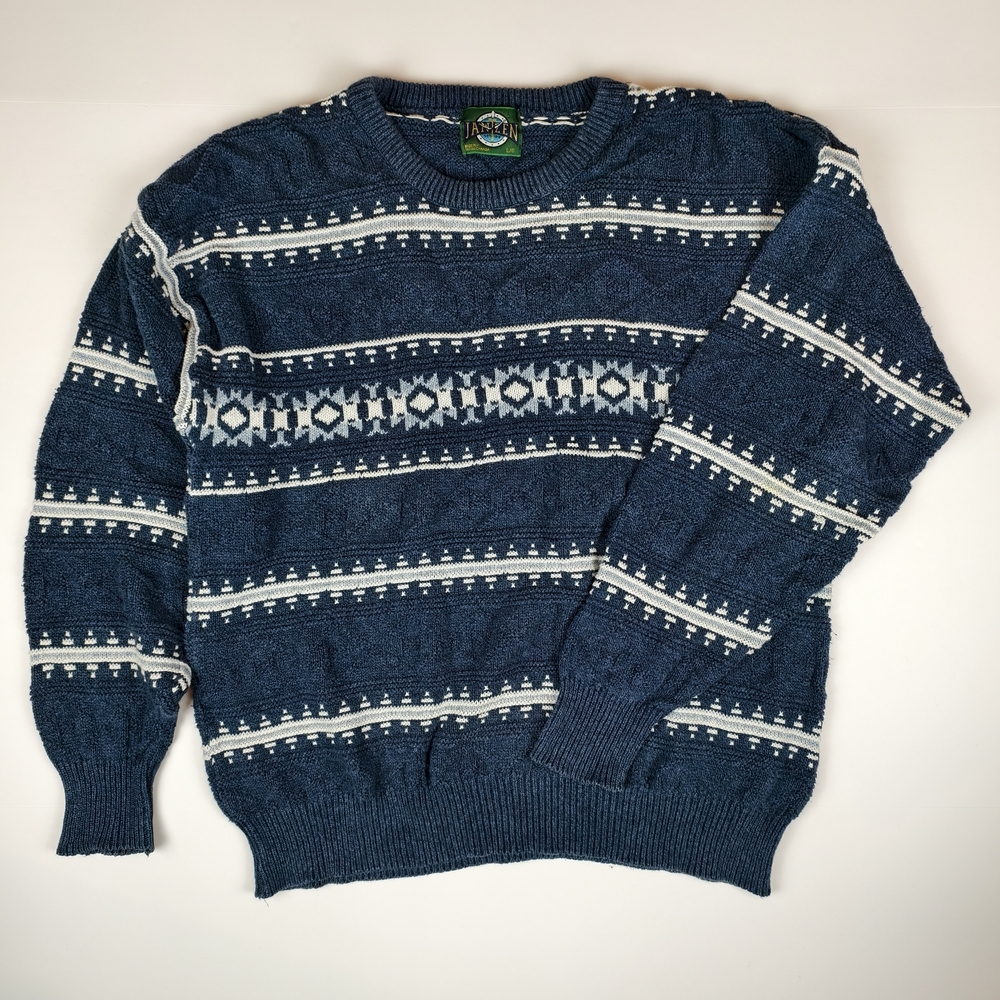 Vintage Jantzen Blue Nordic Knit Sweater Made in Canada Men L Cozy Classic